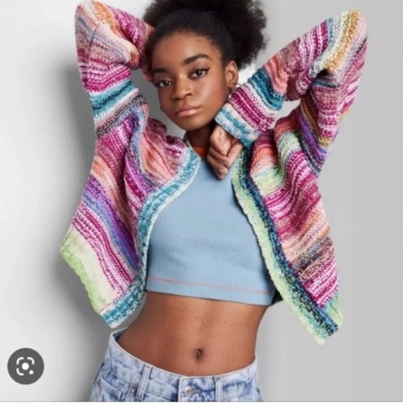 Wild Fable Viral Open Statement Colorful Stripe Knit Cardigan Sweater - Picture 2 of 9